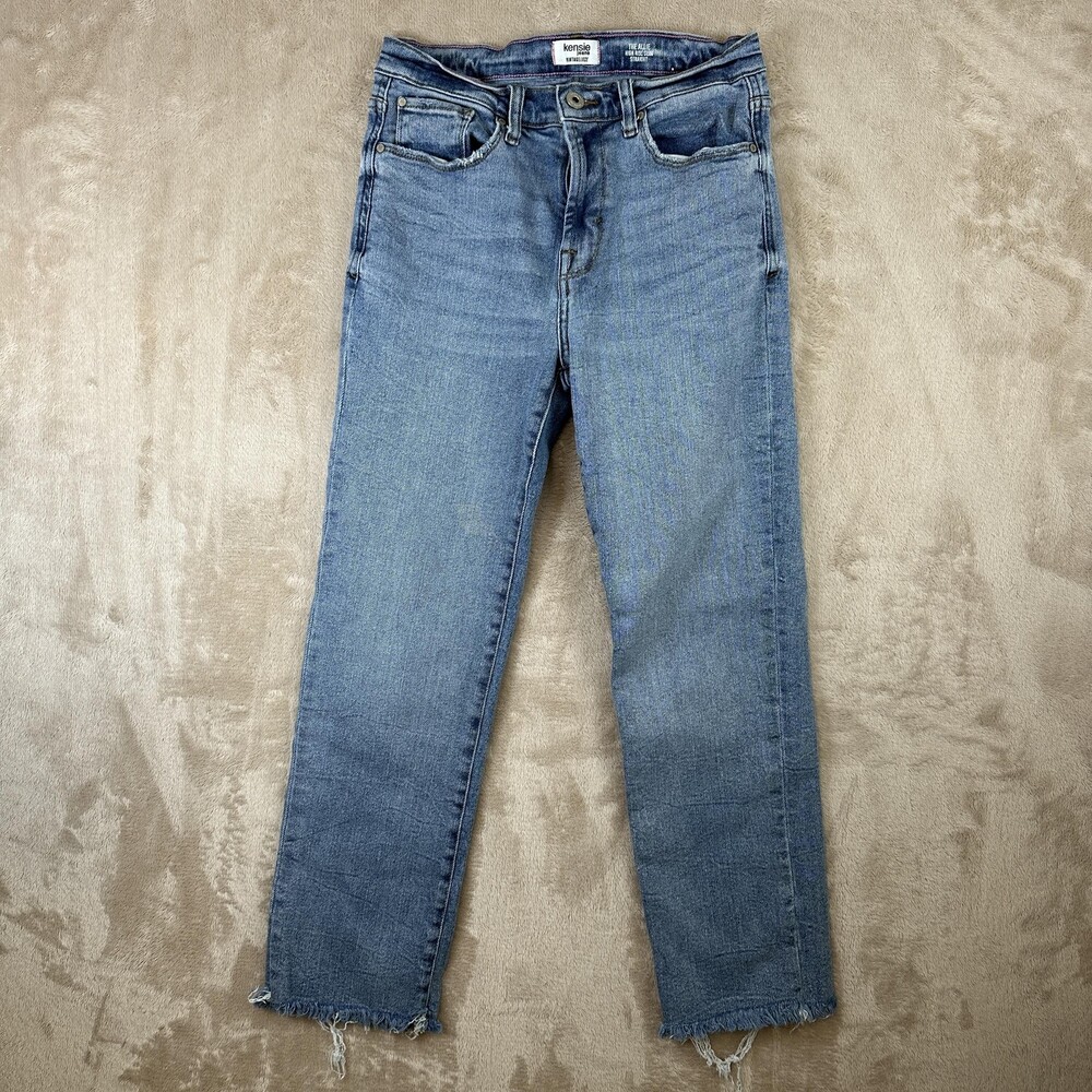 Kensie Jeans Womens 6 Blue High Rise Slim Straight Raw Hem Stretch Denim Pants